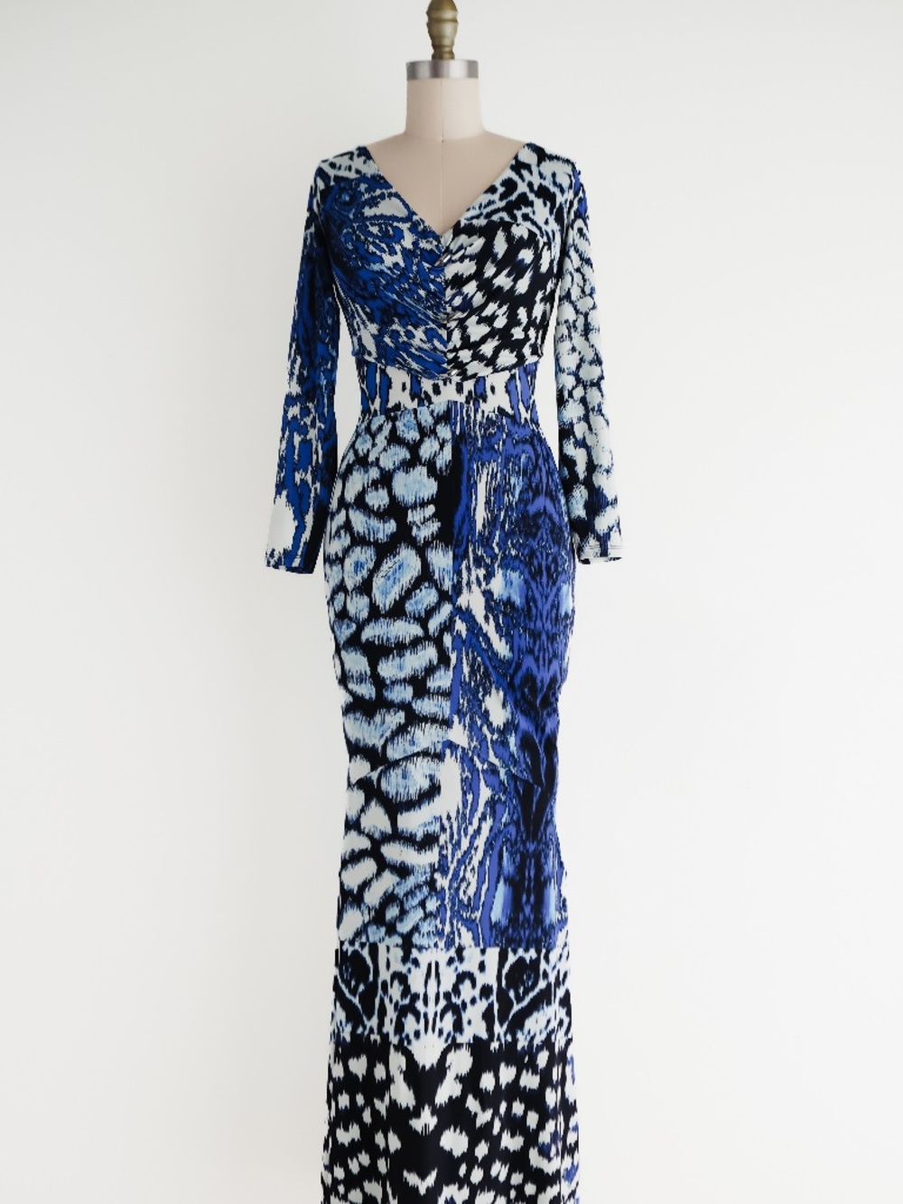 Roberto Cavalli Blue Contrast Animal Print Maxi Dress - Size US 2 / EU38